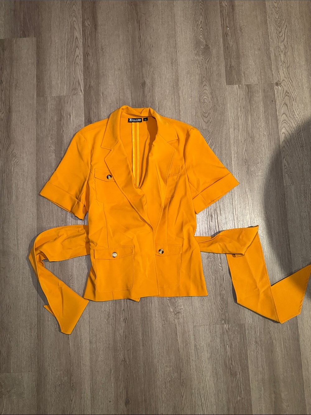 Zara Bright Orange Short-Sleeve Belted Blazer